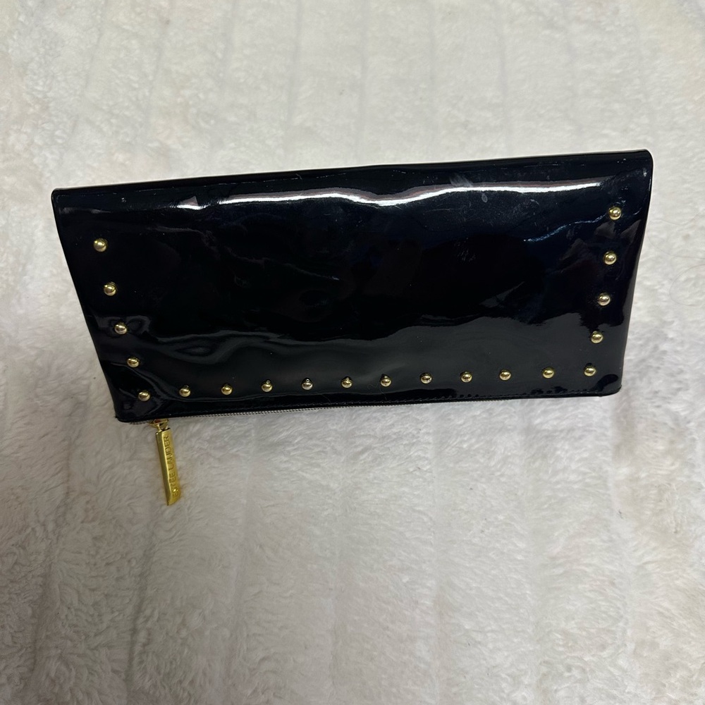Estee Lauder Black Patent Clutch with Gold Accents